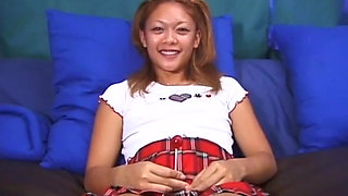 Sexy Asian pussy fucking dildo playing in a college uniform