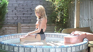 Mature bitch caresses her body in the pool