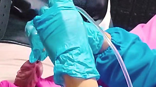 2 sadistic nurse tormenting slave with sounding