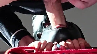 Bound and Hooded I'm Taking a Cock Down My Throat with Moaning and Spit