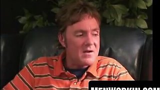 Tatted mature strokes aggressively and jacks his nuts