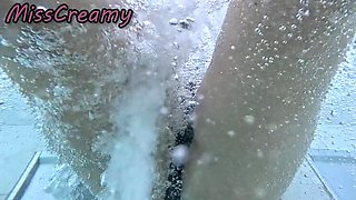 Amateur Teacher Miss Creamy Flashes Pussy at Public Pool & Gets Help Masturbating - Risky Outdoor Sex with People Nearby