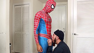 Arab lover craves cock in the ass after throating Spiderman's cock