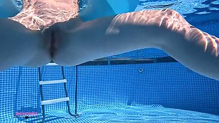 Skinny American Kat Outdoor Pool Voyeur: Underwater Striptease & Nude Swimming in 4K