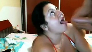 BBW Latina takes facial on webcam