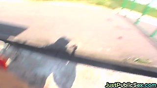 Sexy public bitch fucked hard in pussy by big white dick