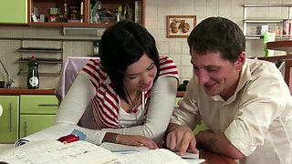 Cute babe stops studying for some anal penetration