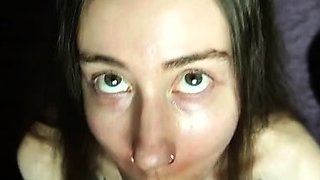 Brunette teen swallowing cum in POV blowjob