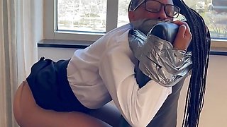 Pink Foxx Duct Taped to Office Chair