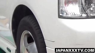 Japanese babe caught in public peeing outdoors in panties