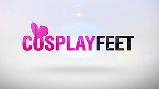 College scholar feet in white nylon socks