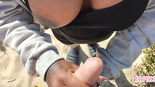 Pregnant Woman Is Abandoned by Her Husband and Masturbates a Stranger on the Beach Without Him Knowing Until She Gets All the Mi