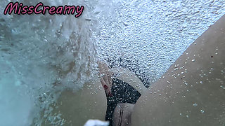 Flashing My Pussy in Front of a Student in Swimming Pool and Helps Me Masturbate - It's Very Risky with People Near