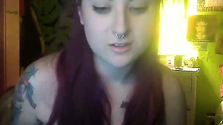 EMO babe eats cum of small cock on webcam