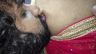 Red Half Saree Navel Lick Romance