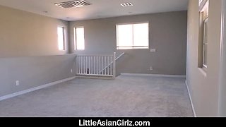 Asian stunner attempts sex outfits on for houseguest and pounds him