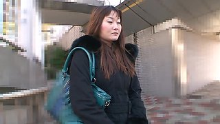 Old Japanese lady fucks hard dick while in the woods