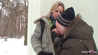 Samantha Jolie - Old Guy Seduces Curvy Teen In Nylon To Fuck Outdoors In Snow
