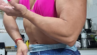 I'd love to see you beg to get squeezed by these milf muscles