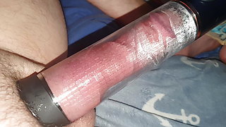 My best friend catches me masturbating with a penis pump, she gets horny and gives a mega handjob