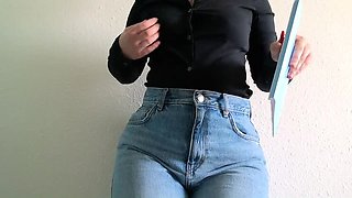 XxSlyxx Teases in Ripped Jeans Showing Her Big Ass and Thong