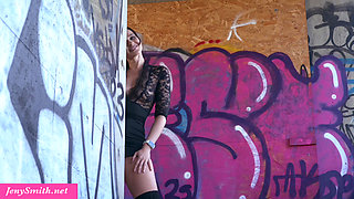 Jeny Smith teasing her butt and pussy outdoor