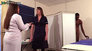IR CFNM nurses suck black dong in infirmary threesome
