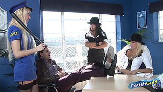 Lucky older guy fucks hard three busty babes in the office