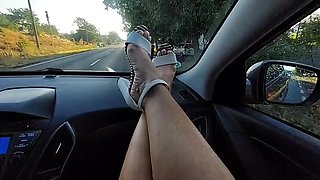 Step Mom Fucks in Car on Way to Work - Horny Mature MILF in Heels & Sexy Legs