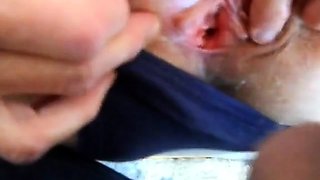 Hairy pussy girl gets fucked and filled with cum