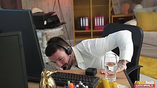 Call Center Chaos Insane Threesome Sex