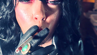 Leather Clad Tina Snua Smokes A Cork Cigarette - You Love Me Dressed Head To Toes In Leather - Gloves