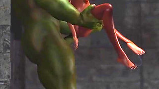 Young anal sex slave gets fucked by a big green monster