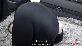 Skinny Czech tramp Leny Ewil gets her tiny tits fucked and shakes them on a giant cock in van backseat