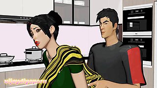 Super-hot aunty gets it in the kitchen