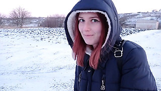 Winter Outdoor Sex - Hard Fuck in the Snow with Redhead Teen