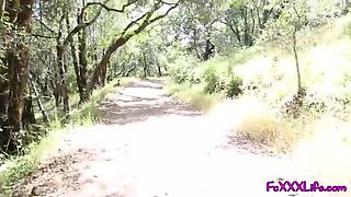 Blonde Brooke Swallows After Flashing on Hiking Trail - TheFoxxxLife