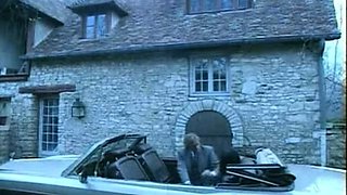 Amazing busty brunette slut doing blowjob outdoor