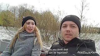 Russian Pickup: Nikolas Fucks Teen Blonde in Hallway with Big Ass & Natural Tits