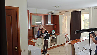 Kinky Husband Films His Mature Hot Wife in the Kitchen to Have a Private Erotic Recording