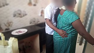Desi step mom fucked in the kitchen,I fucked her to surprise while she is cooking..