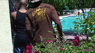 Two Big Tits Girlfriends Chill by the Pool and Then Deepthroat Two Big Black Cocks.
