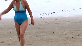Blonde Stepmom Fucks Stepson on Beach - First Time Taboo Sex