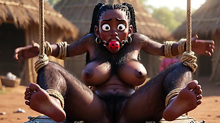African Black Hairy Woman in Bondage - Waiting to Be Fucked by Tribe