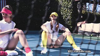 Foursome with kinky teens at the tennis court
