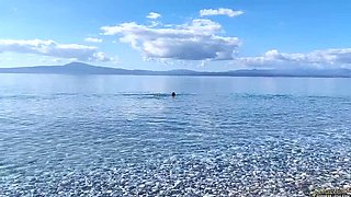 Amateur MILF Goddess Lena Naked Beach Masturbation with Big Natural Tits & Foot Fetish