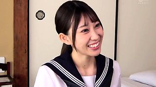 Adorable schoolgirl sucking and fucking her way to orgasm