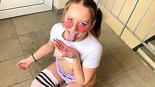 Schoolgirl blasted on porch, screwed and dirty.