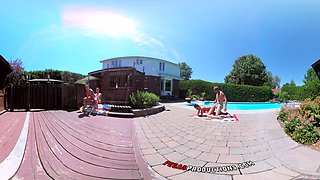Sizzling stars Shana and Heidi take it all outdoors in a wild threesome by the pool