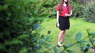 Slave Mila Plays with Her Bruised Caned Bottom Outdoors